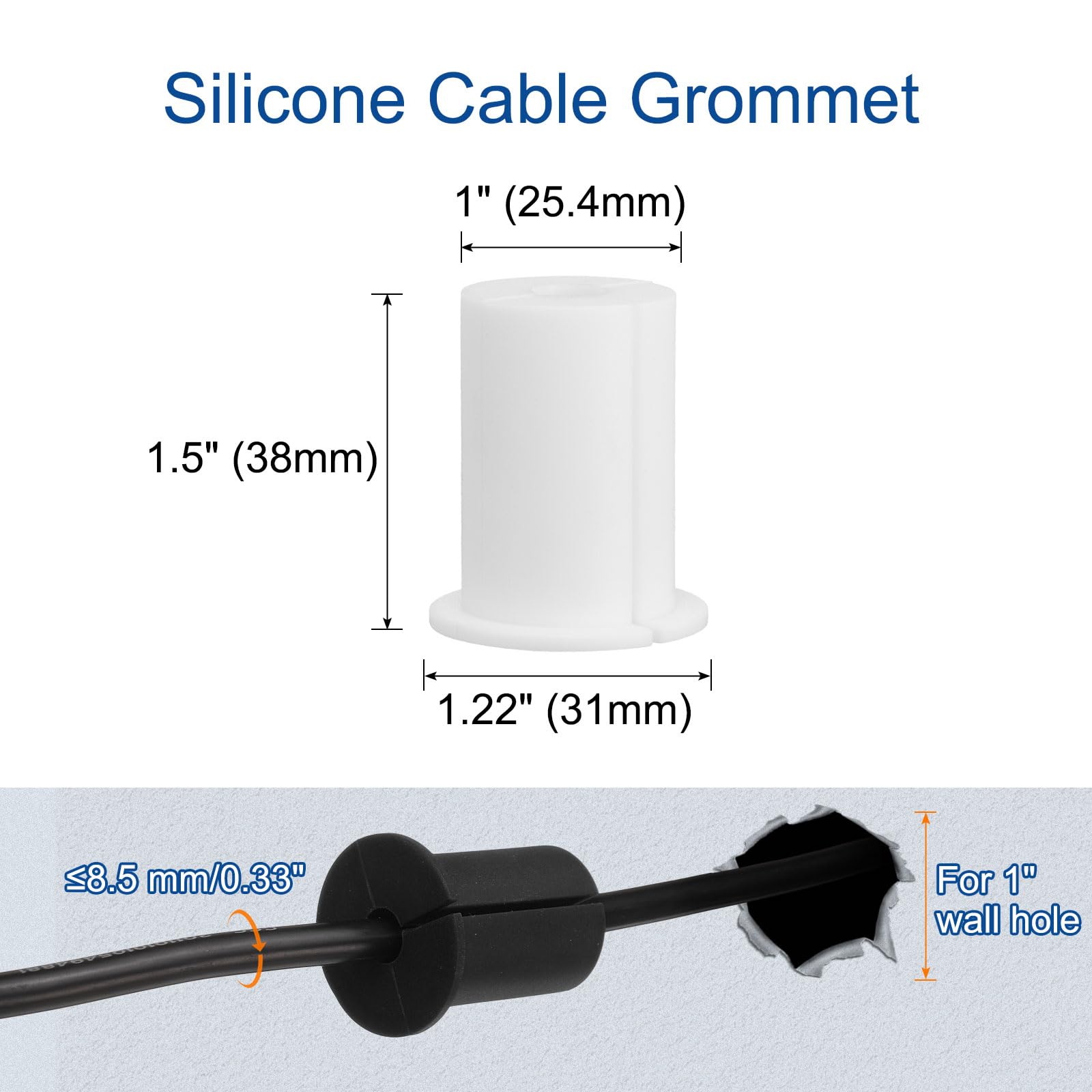 uxcell 4Pcs Cable Grommet for 1 Inch Wall Hole, Silicone Cable Routing Kit Anti-Slip Wall Cable Pass Through Accessories for Ethernet Cable (Black White)