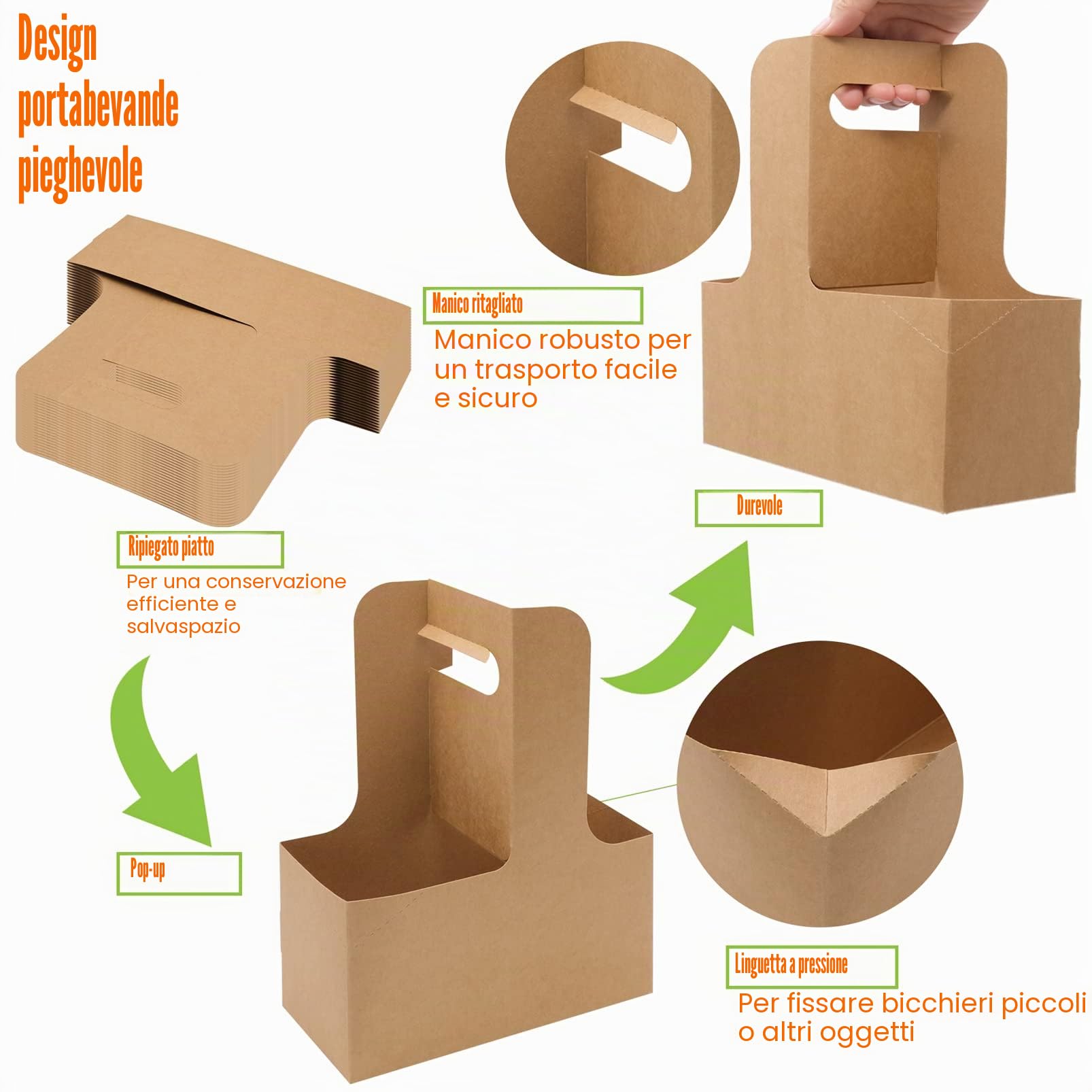 25 Pack Portabicchieri in Cartone, 2 fori Contenitore porta bicchieri con maniglia per bar ristorante contenitori take away
