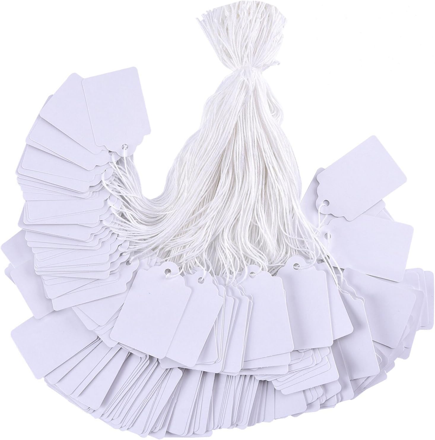 Brothersbox BBX 1000 Pieces White Tags with String Marking Strung writable Display Label for Product Jewelry Clothing Tags, 1.75 x 1.093 inches, Pack of