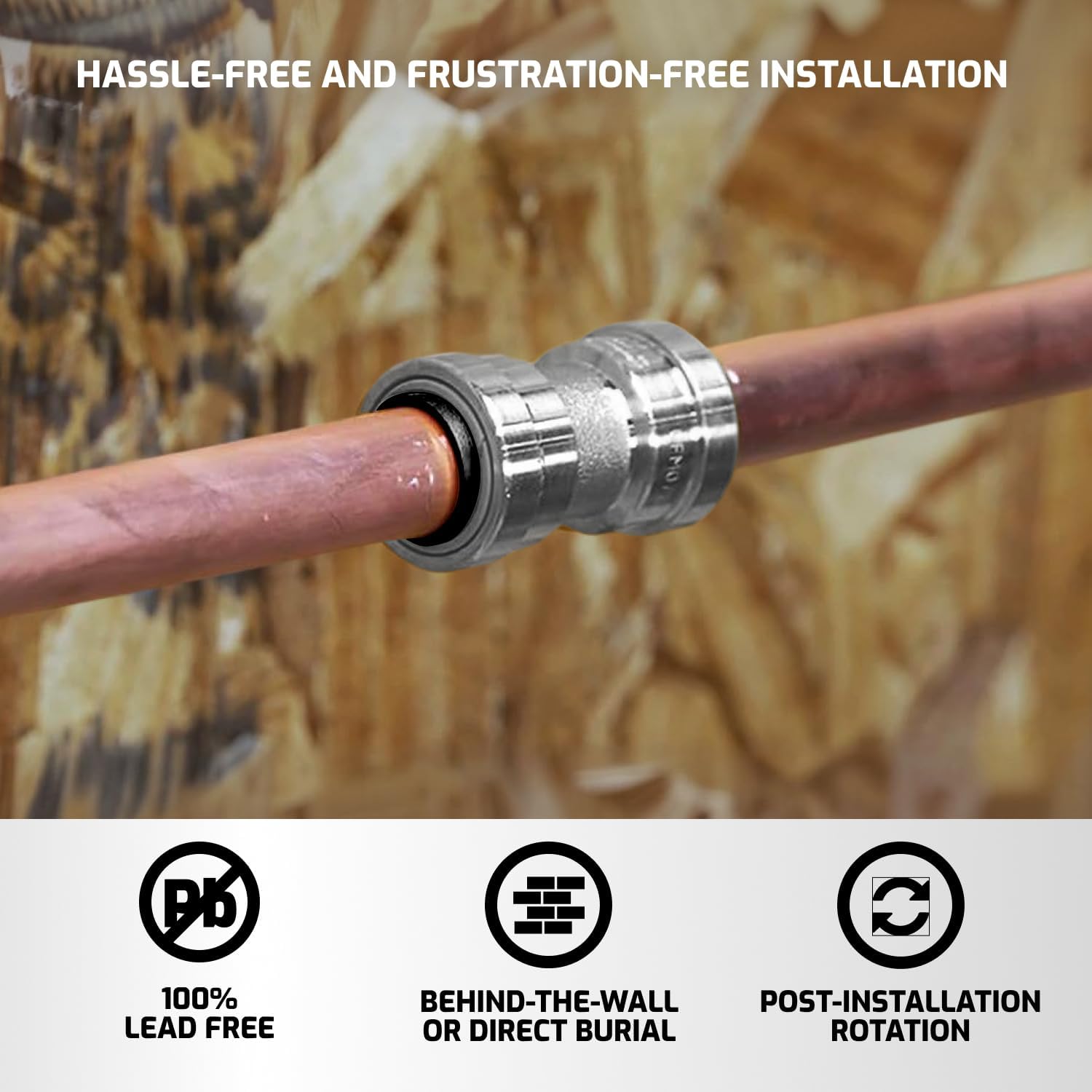 QuickFitting 1/2" Stainless Steel Push-to-Connect Tee, 3 Pack | ASSE 1061, NSF 61/372 and IAPMO Listed for PEX, Copper and CPVC