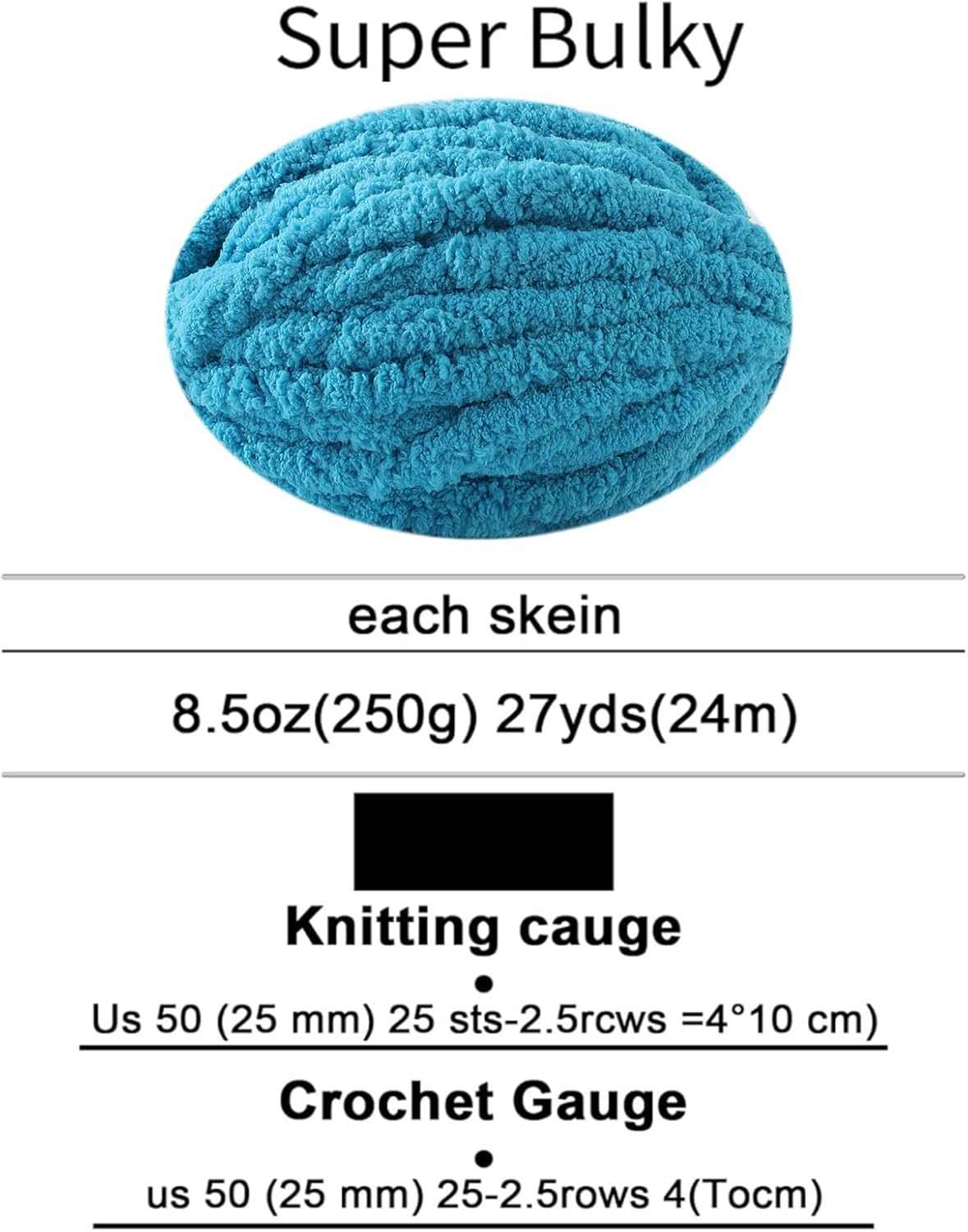 Chunky Yarn for Hand Knitting, No7 Thick Yarn, 250Grams 32Yards, Pack of 4, Perfect for Knitters and Crafters (Lake Blue)