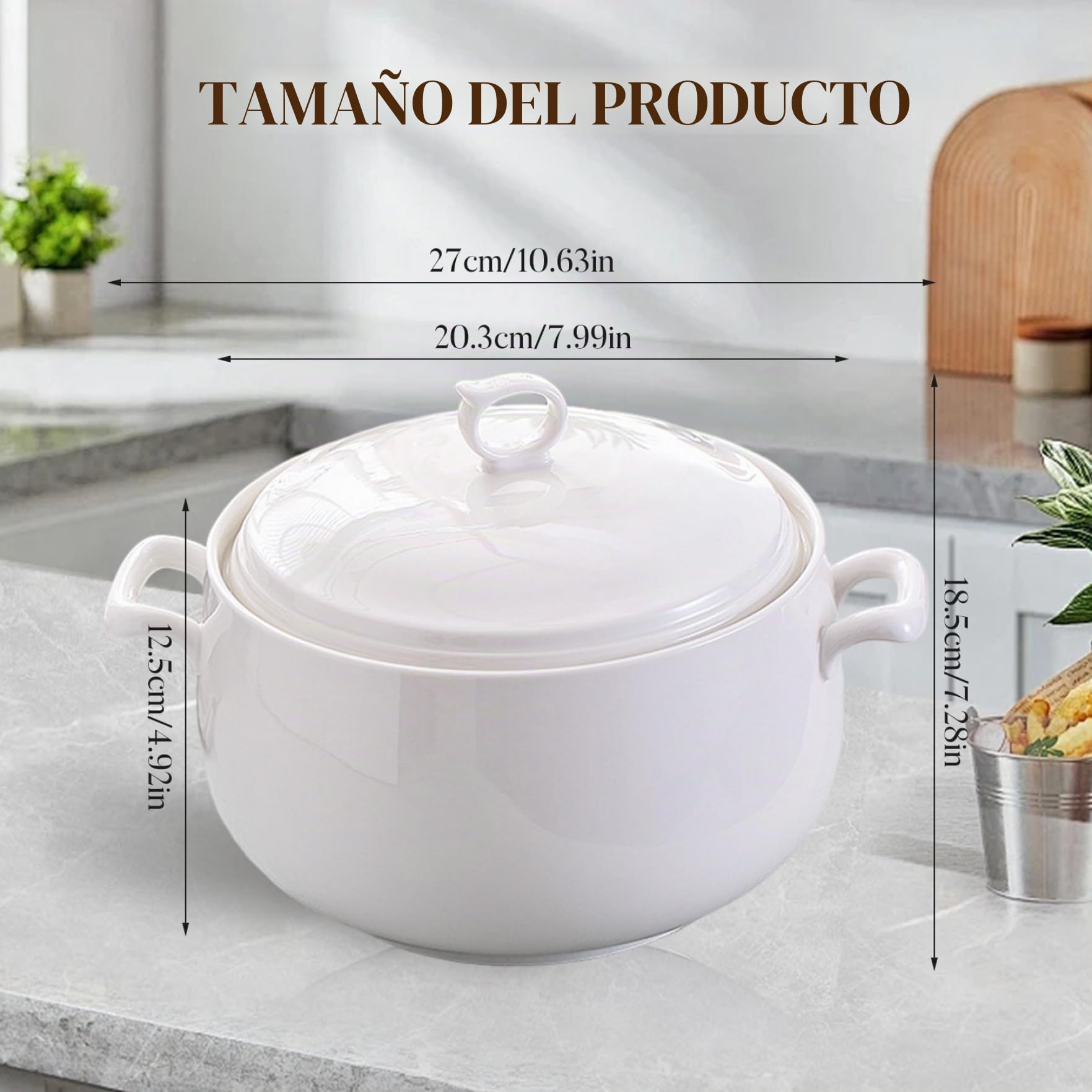 Sopa de cerámica de 3000 ml, tazón redondo con tapa, seguro de microondas para restaurante, hogar, resistente al calor
