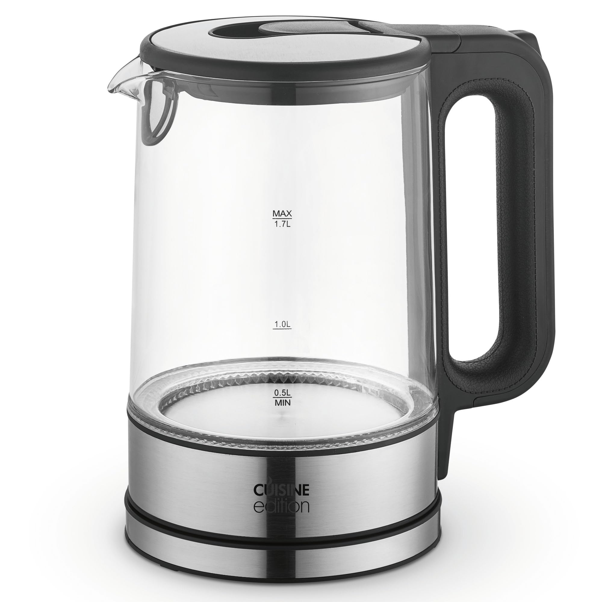 CUISINE EDITION Wasserkocher aus Glas | Mit 360°-Sockel und LED-Anzeige | Edelstahlelemente | 1,7 Liter