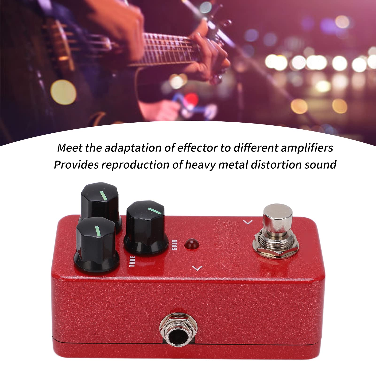 Pedale Distorsione per Chitarra Elettrica, Mini Pedale Effetto Metallo Rosso True Bypass, Adatto per Heavy Metal e Musica Popolare