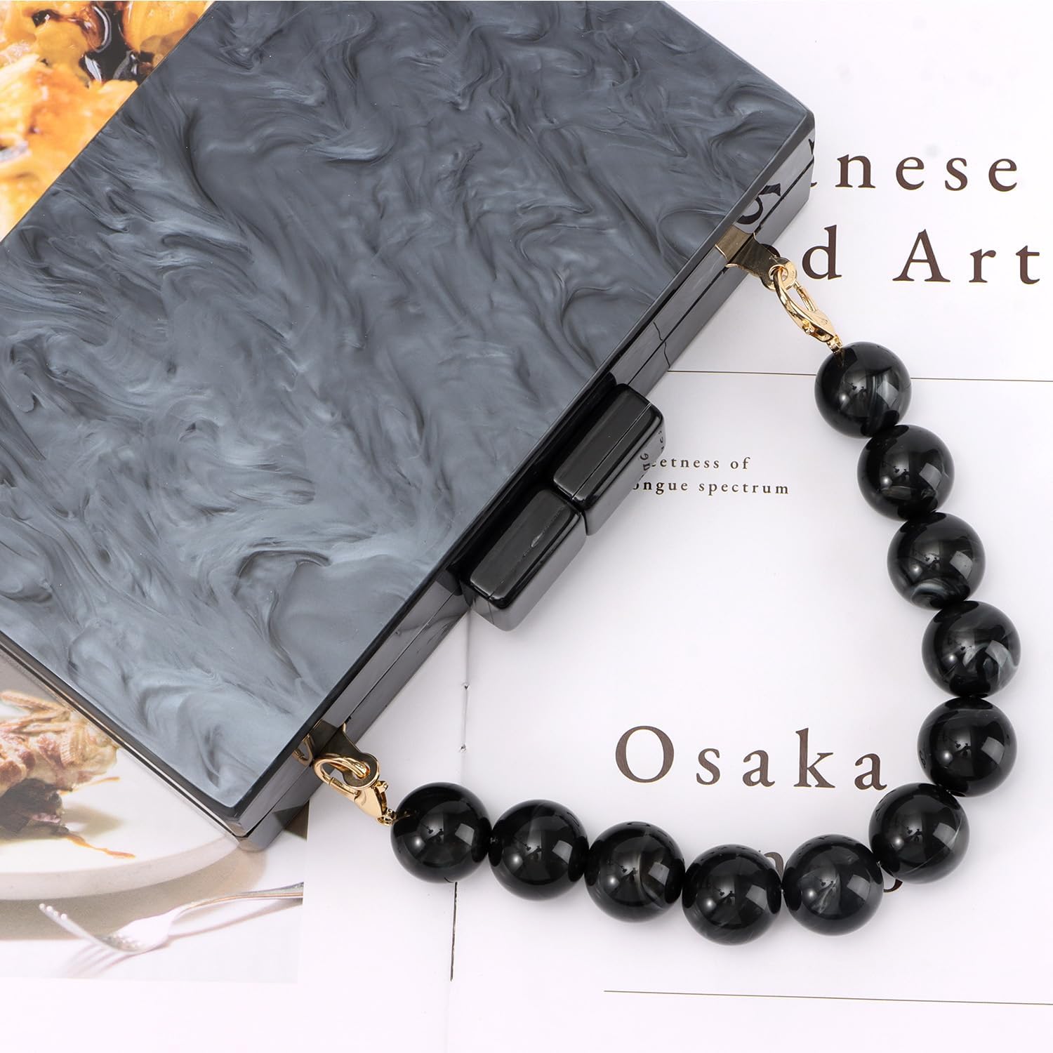 Oweisong Women Acrylic Clutch Purse Formal Wedding Evening Handbag Marble Party Shoulder Crossbody Bag with Bead Chain - Image 6