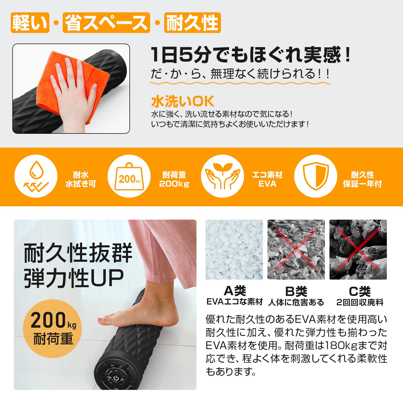 Wolfyok fitness 電動フォームローラー スリム ブラックサムネイル5