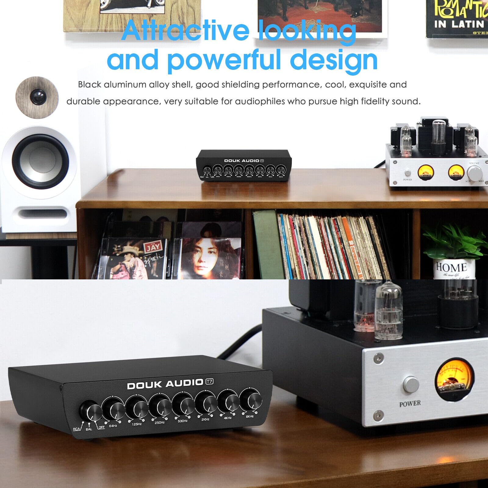 Douk Audio T7 Égaliseur 7 Bandes, préampli XLR/RCA symétrique pour amplificateur Domestique
