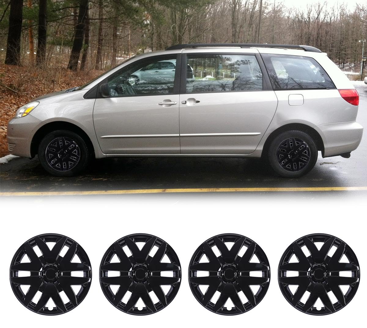Winjet Wheel Covers Replacements 16'' Hubcaps for Toyota Sienna 2004-2010 Toyota Sienna Wheel Covers, Heavy Duty PP Material [Only Fit Iron Hub - Steel Wheel] (16 Inch Set of 4, Black Lacquer)