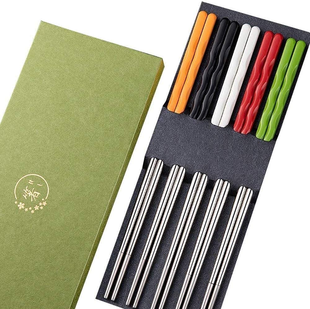 Essstäbchen, 304 Edelstahl, 5 Farben, Geschenk, Essstäbchen, tragbares Besteck-Set, wiederverwendbar, 24 cm