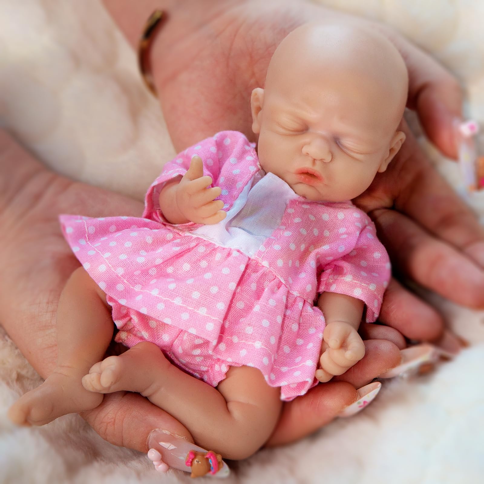 Vollence 7 inch Mini Preemie Full Body Silicone Baby Girl Doll Lifelike Tiny Small Reborn Babies Dolls Surprice Children Anti-Stress for Kids