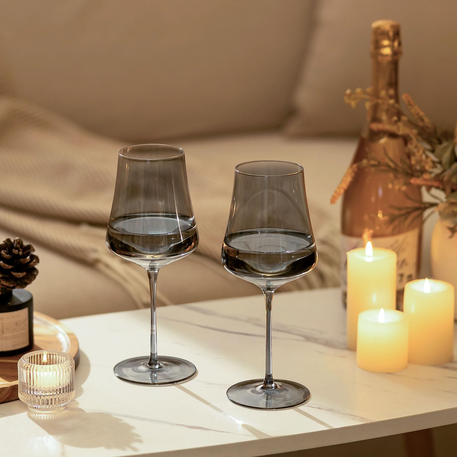 Gaues Verres à Vin, Lot de 6, 450 ml, Cristal Soufflé Bouche | Sans plomb, Avec long pied, Pour vin rouge et vin blanc, Idéal pour les fêtes, Pour restaurants