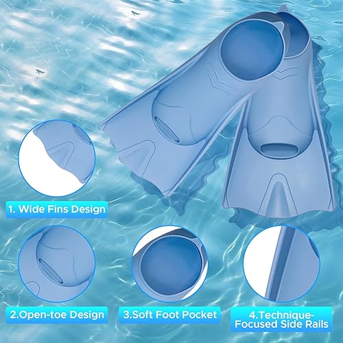Miniatura 4 de Aletas de esnórquel con hebillas ajustables, aletas cortas de natación para esnórquel, buceo, natación, adultos, hombres y mujeres, tacón abierto