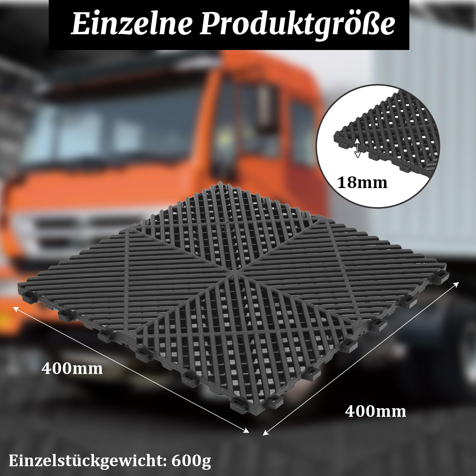 20 Stück PP Garagenboden 40x40cm Garagenbodenfliesen Ineinandergreifende Garagenboden matten, Garagen Drainagematte für Garage, Innen Außen,Schwimmbäder,Tragfähigkeit;3200KG(3.2m²) (Schwarz)