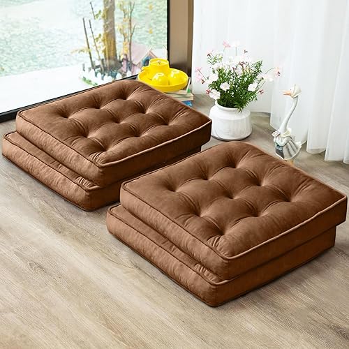 Miniatura 21 de Juego de 2 cojines de piso, cojín de meditación de espuma con memoria, cojines de piso para adultos sentados, cojines de asiento cuadrados grandes