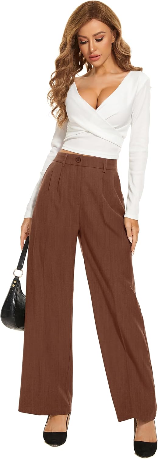 FUNYYZO Women Dress Pants High Waisted Work Slacks Pants Dressy Casual Straight Leg Elastic Waist 2026 Summer Trousers - Image 2