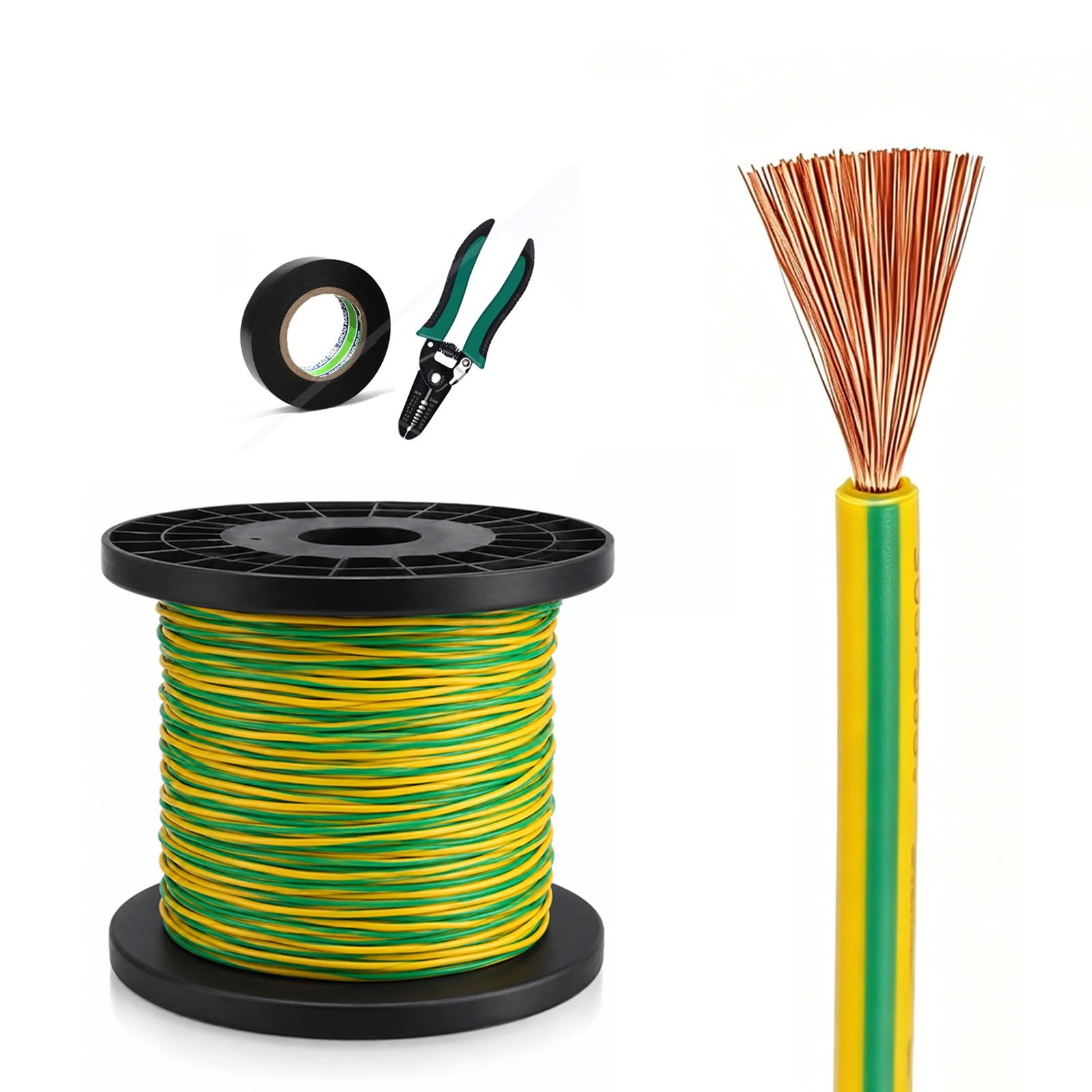 2.5/4/6/10/16 mm² Cavo Di Terra In Rame Flessibile 100m, Guaina PVC Ignifuga Giallo-verde, Filo Elettrico Per Messa A Terra, Cablaggio Domestico E Solare PV(18AWG(0.75mm²))