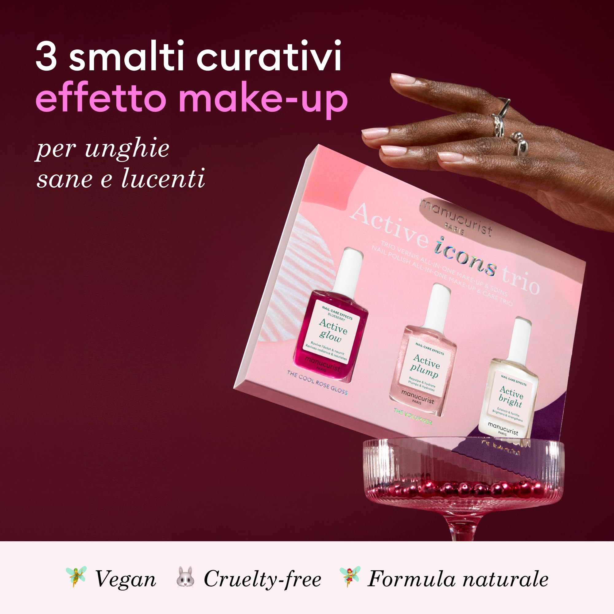 Set Regalo Unghie Manucurist Active Icons Trio - Smalti Active Glow Blueberry, Shine, Plump - Trattamento illuminante e cura - Smalto Rinforzante Unghie - Cofanetto Regalo Donna - Regali Donna