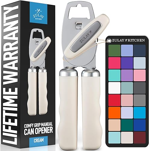 Miniatura 30 de Zulay Kitchen Abrelatas manual de acero inoxidable resistente con abridor de botellas, abrelatas manual a prueba de óxido con perilla giratoria y