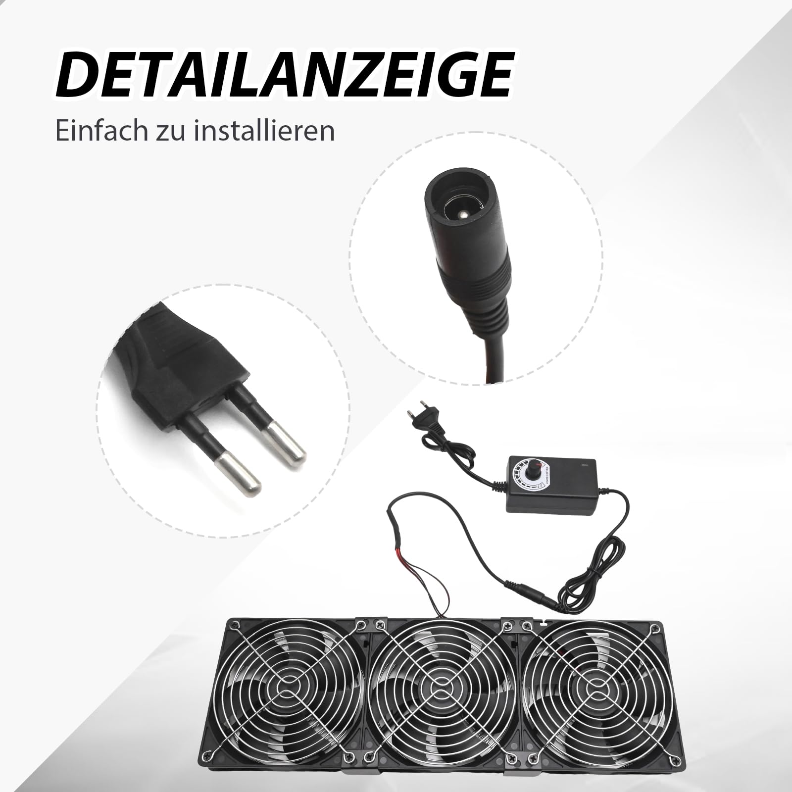 Hoypeyfiy Juego de 3 ventiladores de PC de 120 mm con regulación de velocidad, ventilador axial de 12 V/220 V con doble rodamiento de bolas y carcasa PBT, ventilador silencioso para ordenador de PC