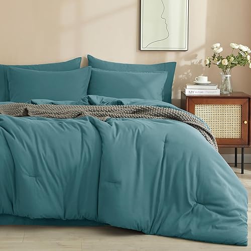 Miniatura 8 de PHF Juego de edredón de 7 piezas, edredón ultrasuave en una bolsa, juego de sábanas y edredón botánico reversible, incluye edredón, fundas de