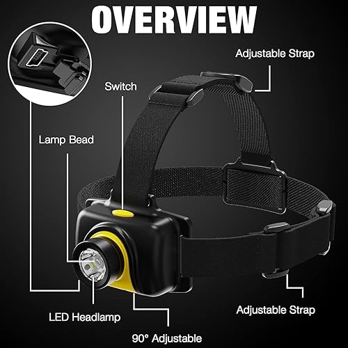 Miniatura 3 de Skywoods Linterna frontal de 500 lúmenes con recargable, impermeable IP65, 2 modos de luces para la cabeza para acampar, pescar, correr