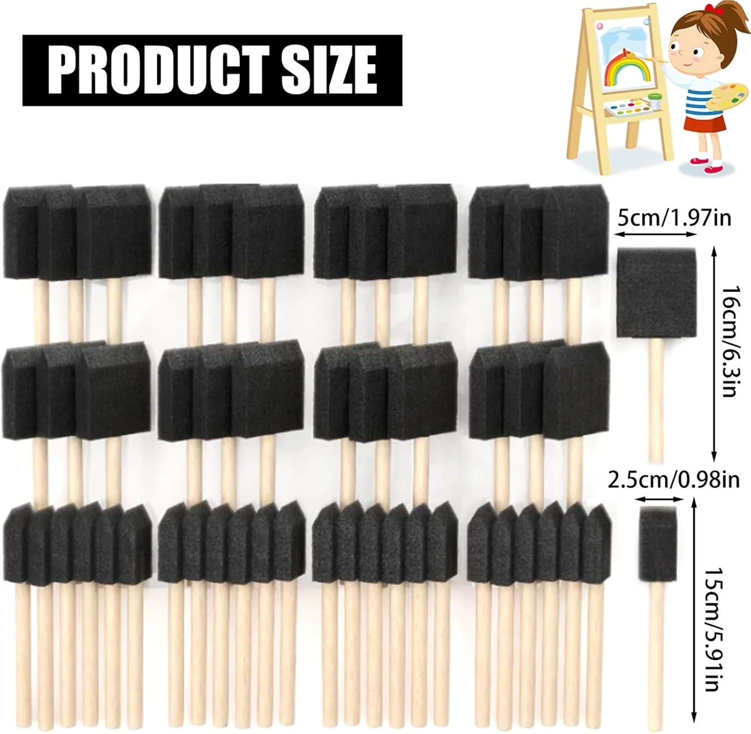 Foam Paint Brushes 50Pcs Foam Brush Painting Sponge Tool with Handle Wood Grip DIY Sponge Paint Pens for Painting