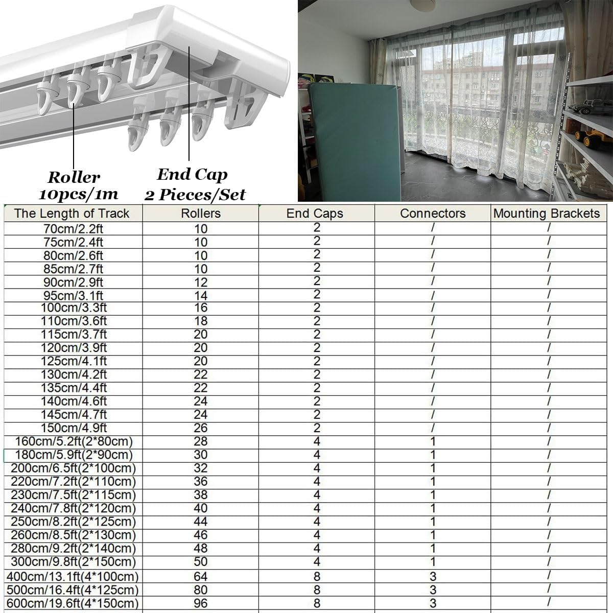 Double Track Ceiling Mount Curtain Rails, Conjoined for Room Divider - 70-600cm/2.2-19.6ft Dual Rods Layered Curtains, Sliding Panels