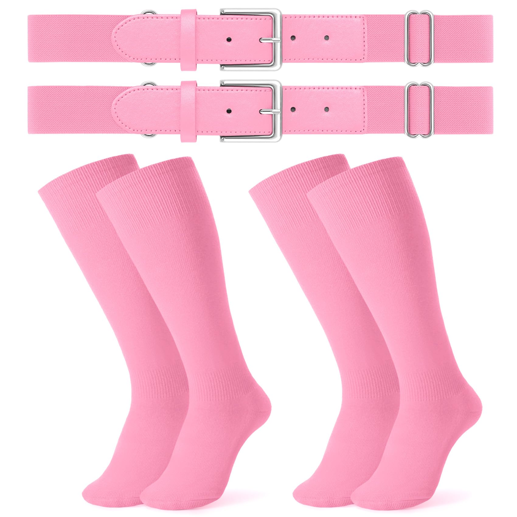 JASGOOD 2 Pack Baseball Socks and Belt Combo Set Softball Socks and Belts Elastic Waist Belt for Youth and Adult Boys