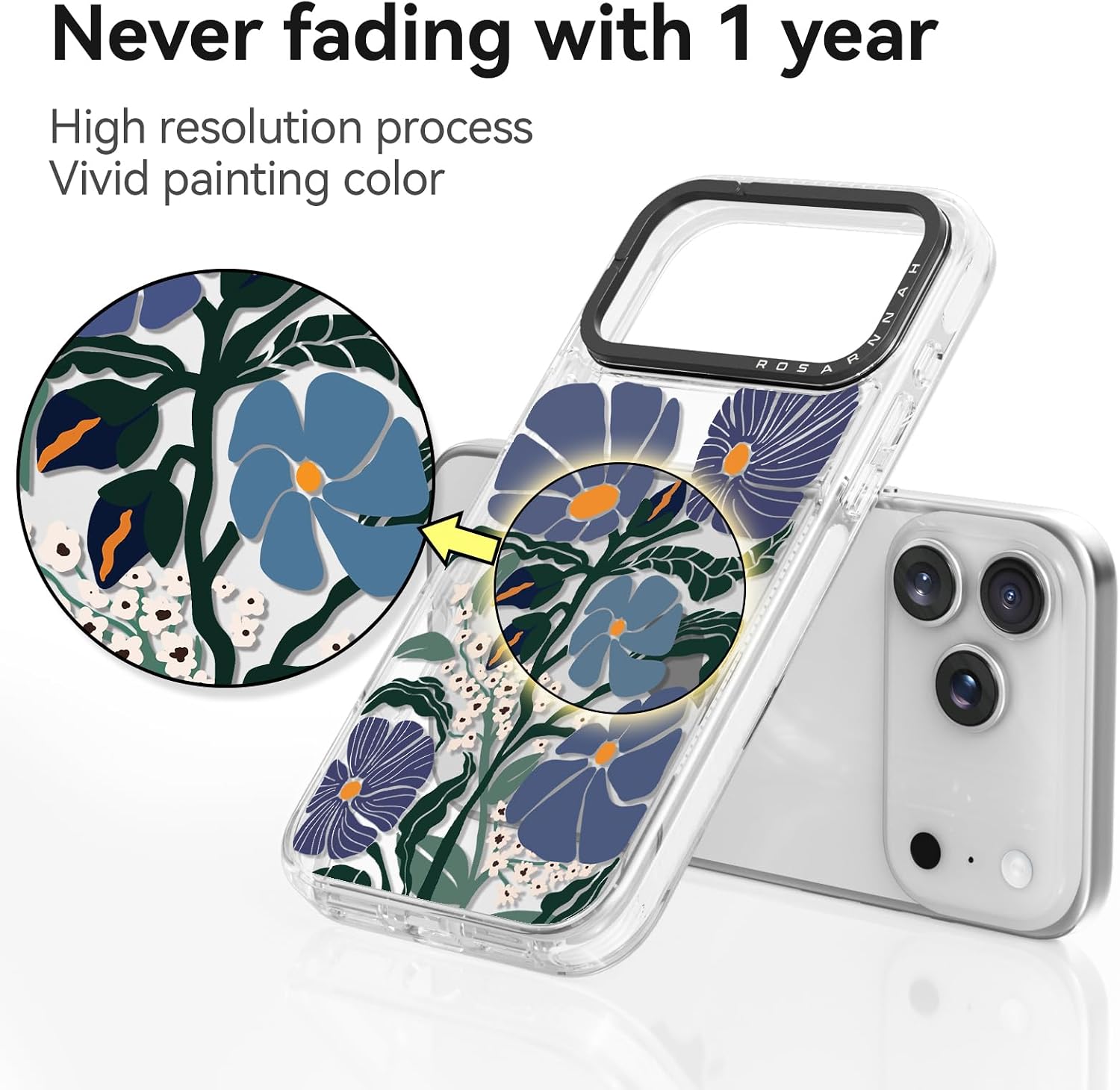 Rosarnnah for iPhone 17 Pro Case Cute - Durable Shockproof 6.6 ft Drop Impact Phone Case - Funny Passiflora Caerulea Design (6.3") Clear