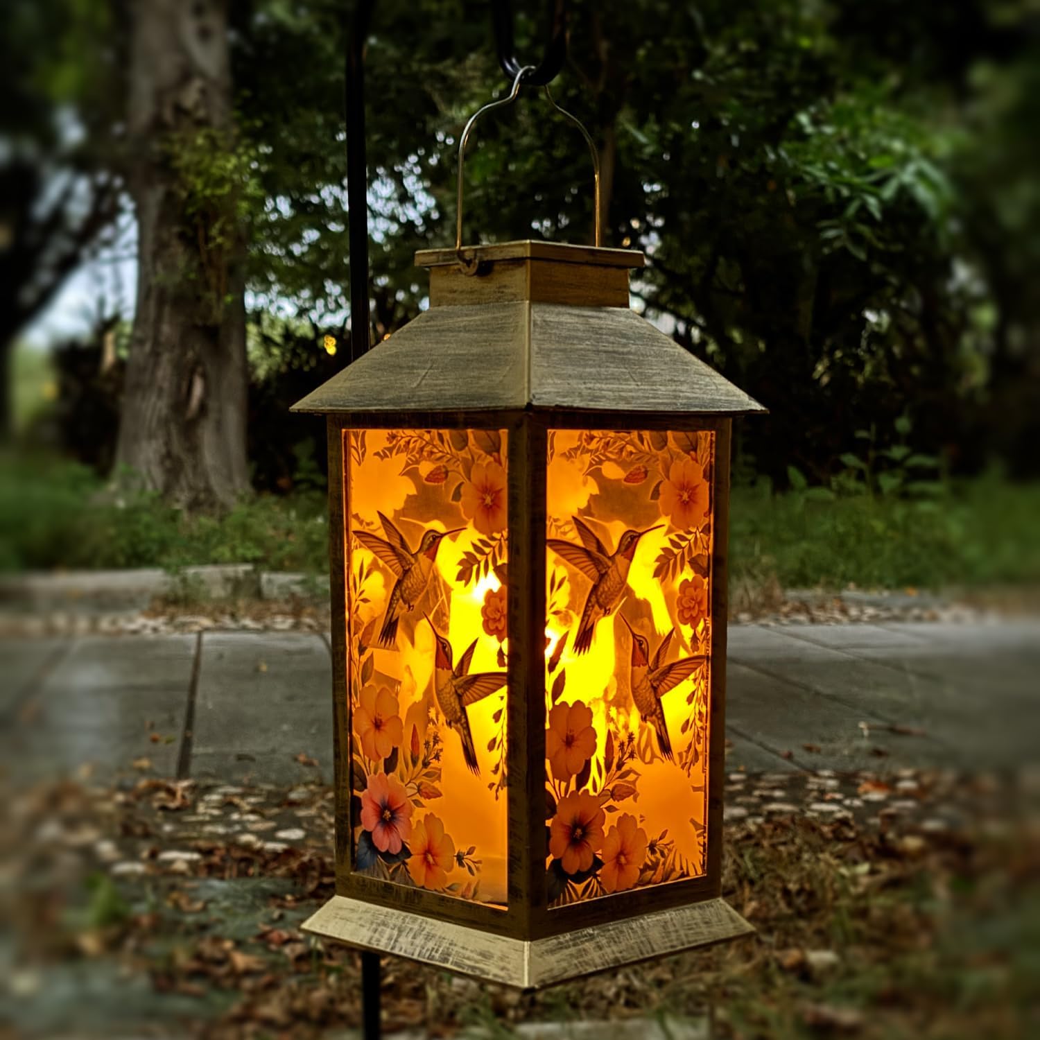Solar Outdoor Lantern Garden Hanging Waterproof Lanterns PVC 3 LED Flickering Flameless Candle Decorative Lights for Table,Outdoor，Mothers Day Halloween Gifts (Hummingbird)