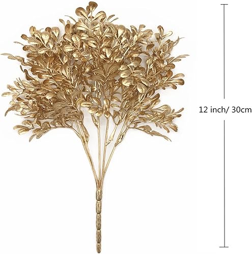 Miniatura 6 de Plantas artificiales de hoja dorada, hojas de plantas falsas de plástico, arbustos de hierba, arbustos de helecho, arbustos sintéticos, vegetación