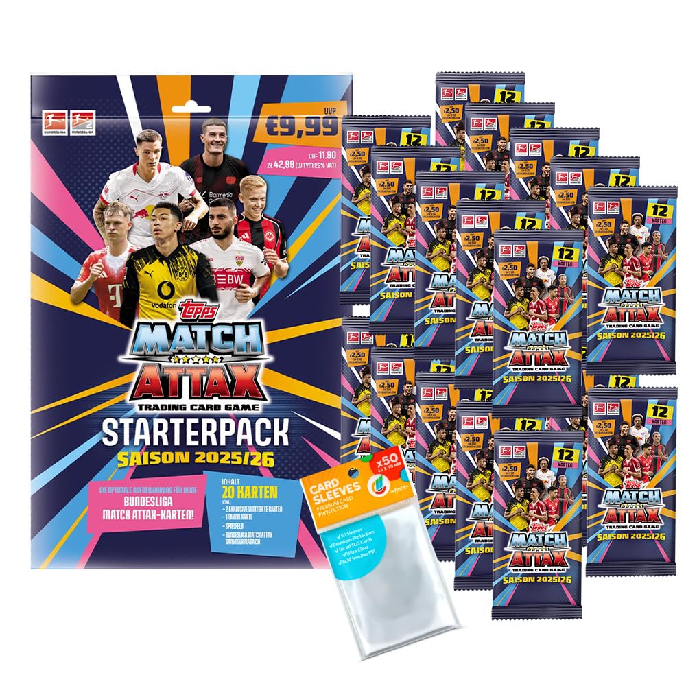 Bundle mit Topps Match Attax Bundesliga 2025/26-1 Starter + 20 Booster + Exklusive Collect-it Hüllen