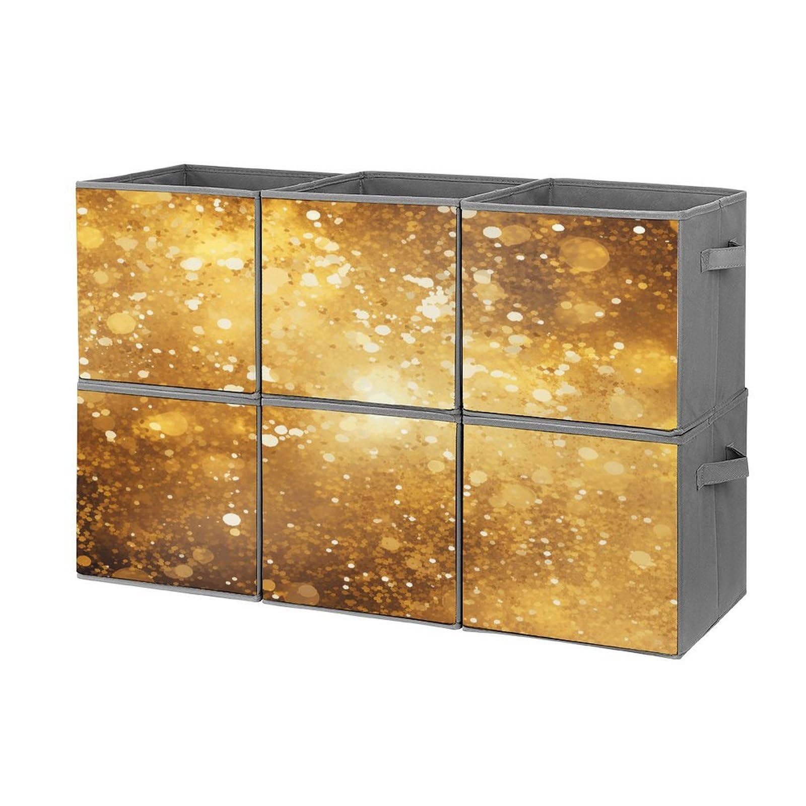 Fekiloot Style Gold Glitter Pattern Storage Bin For Foldable And Handles,Closet Organizer Of 6-Pack Stackable,Storage Box For Living,Room, Office,Bedroom,Closet