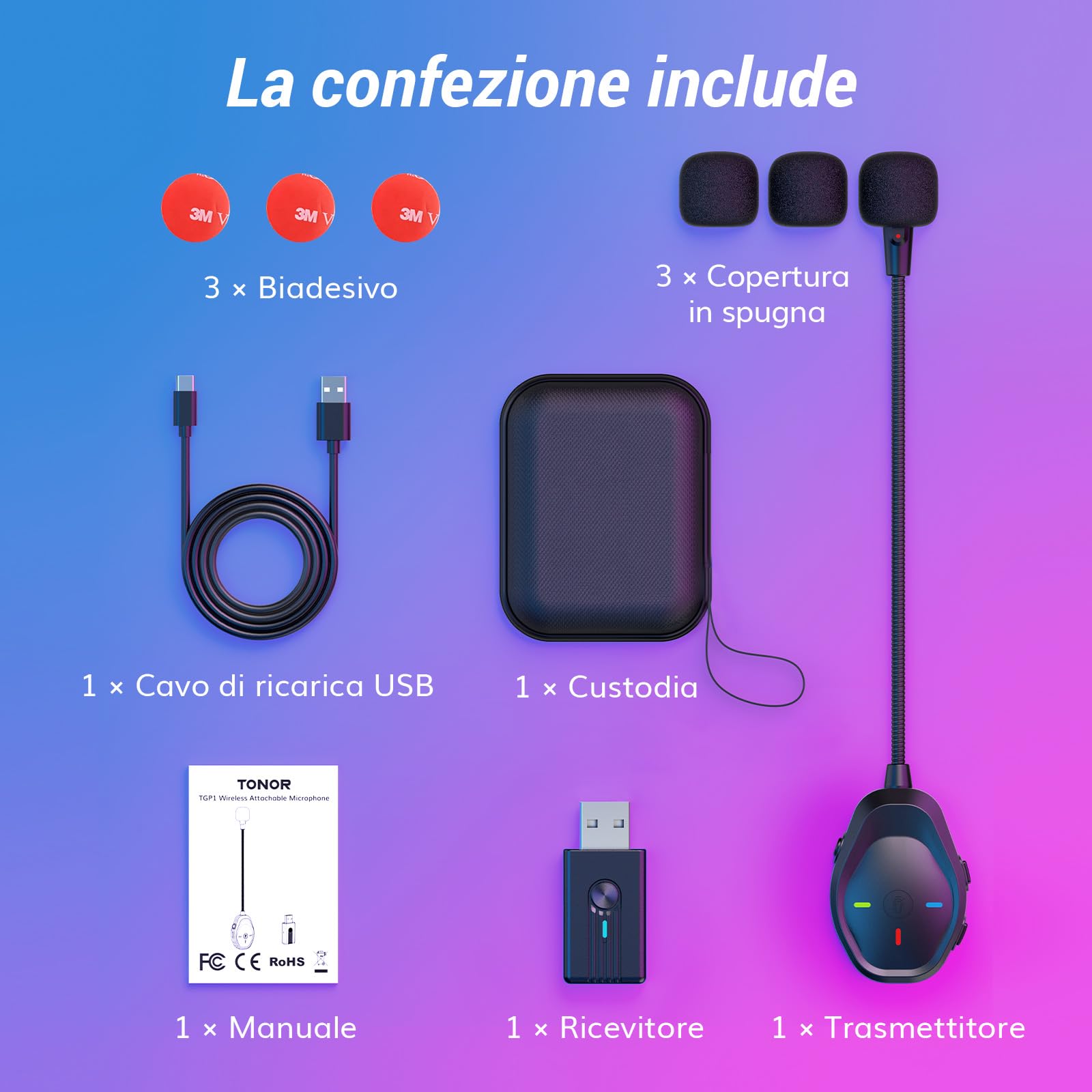 TONOR Wireless ModMic, Microfono Boom Collegabile per Cuffie, Microfono da Gioco per Console, Riduzione del Rumore, Ricaricabile tramite USB, Compatibile con Win/Mac/Android/IOS,TGP1