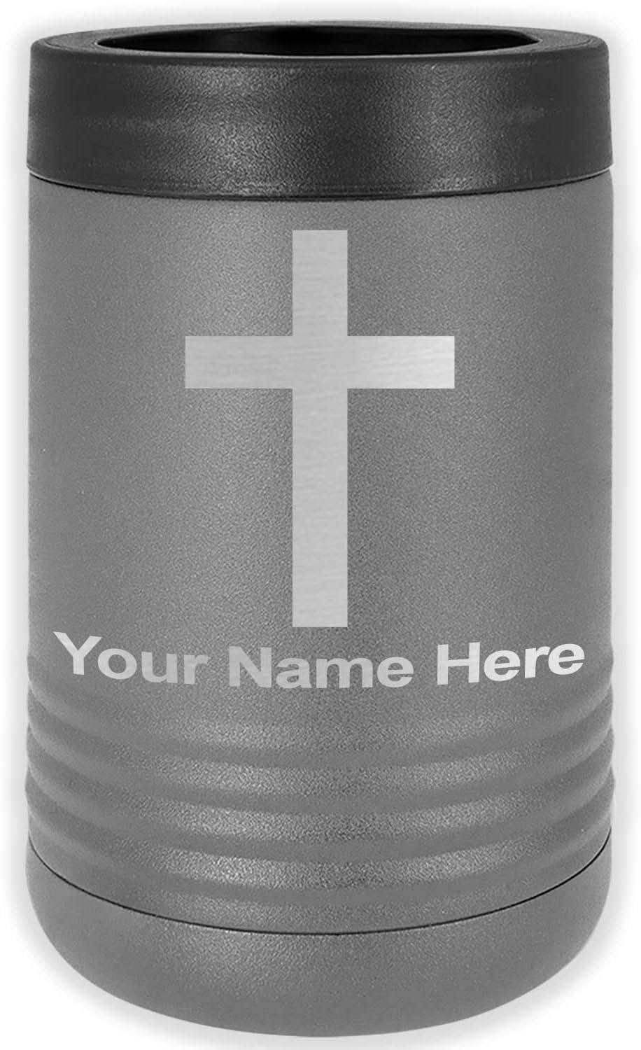 LaserGram Personalized 12 oz. Stainless Steel Can & Bottle Insulator, Christian Cross – Keeps Drinks Cold Longer (Pink)