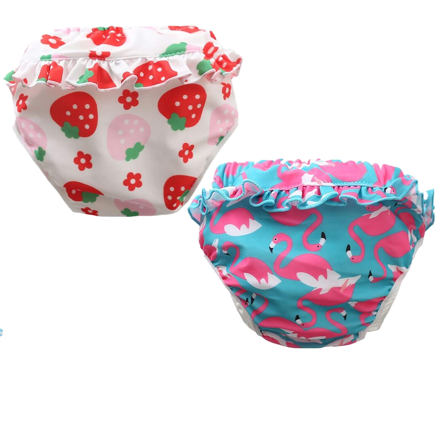 Schwimmwindel wiederverwendbar, 2 Stück Schwimmhose für Baby Mädchen (0-3 Jahr),Schwimmwindel mit Rüschen Badewindelhose Badehose (Farbe C, S- 15-22lb/0-1 Jahre)