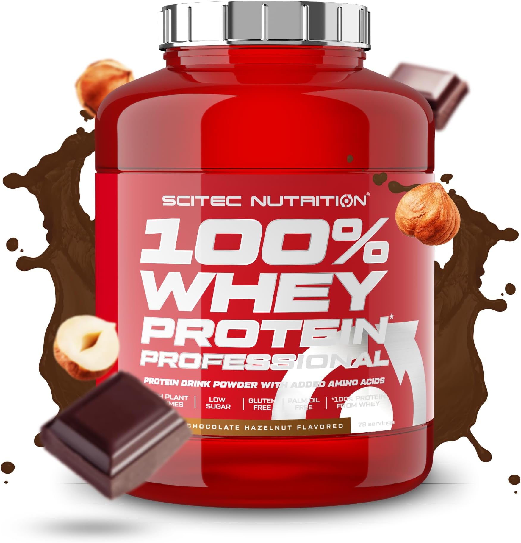 Scitec Nutrition 100% Whey Protein Professional – Enhanced with Extra Amino Acids & Digestive Enzymes – Gluten-Free – Palm Oil Free, 2.35 kg, Chocolate-Hazelnut