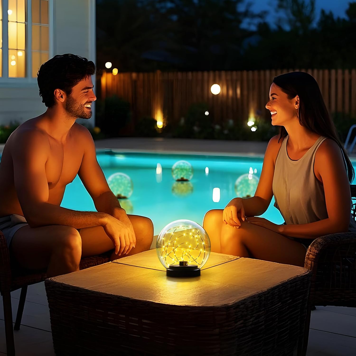 2-Pack Solar Floating Pool Lights Ball Outdoor Water-Resistant IP66 Solar-Powered that Float Flickering Lights for Swimming Pool Decor Pond Garden Party