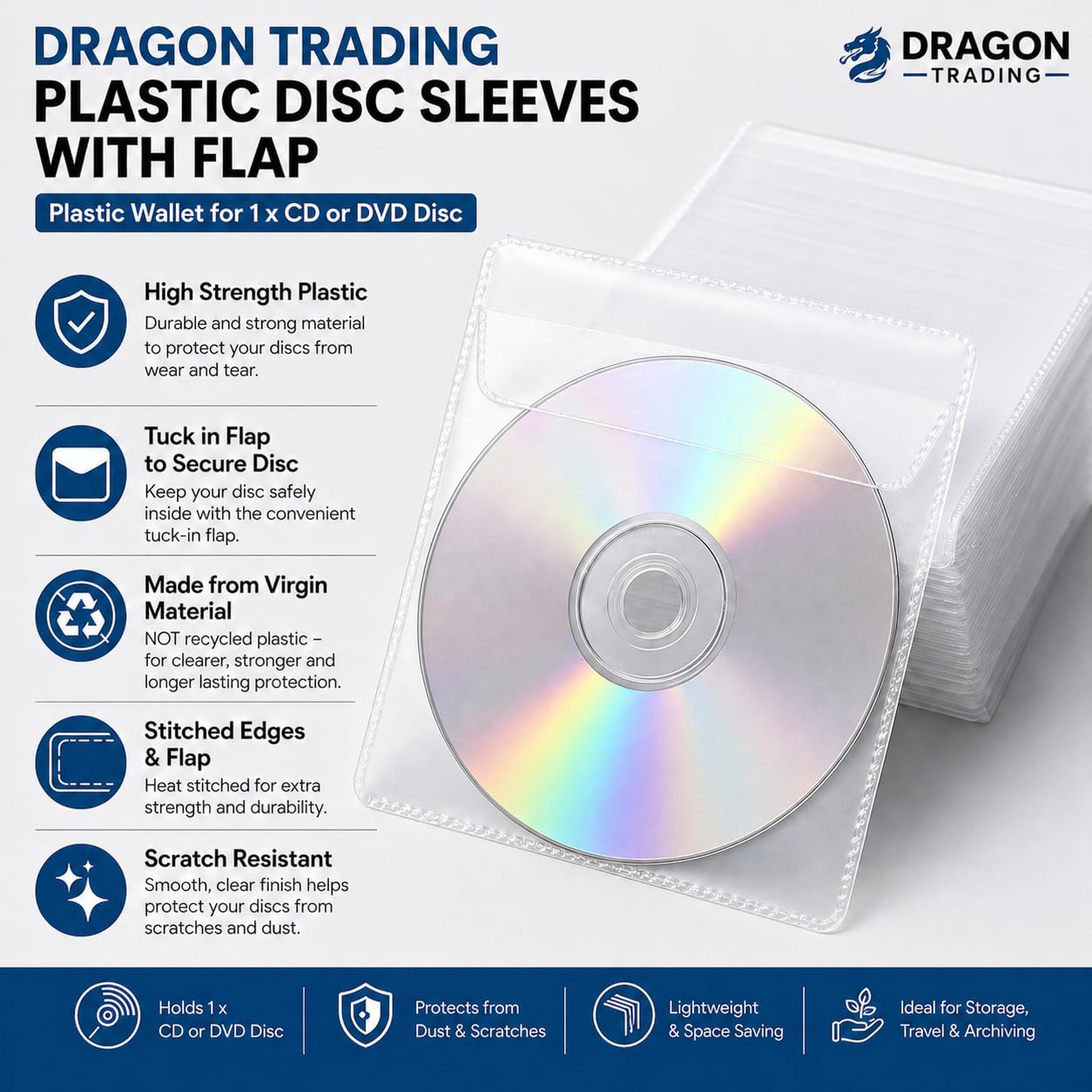 Dragon Trading®, 100 buste trasparenti in plastica per CD, DVD, custodie trasparenti da 80 micron, confezione da 100