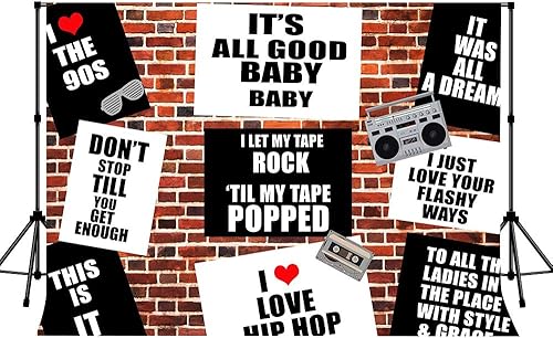 Miniatura 3 de Fondo temático de Hip Hop de los años 90, vinilo nuevo de 7 x 5 pies, fondo retro de fotografía de pared de ladrillo rojo, decoración de fiesta de