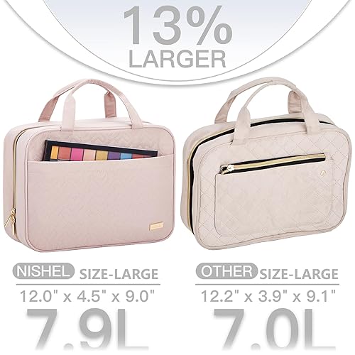 Miniatura 16 de NISHEL Neceser de viaje para mujer, organizador colgante y portátil para champú de tamaño completo, acondicionador, juego de cepillos y accesorios