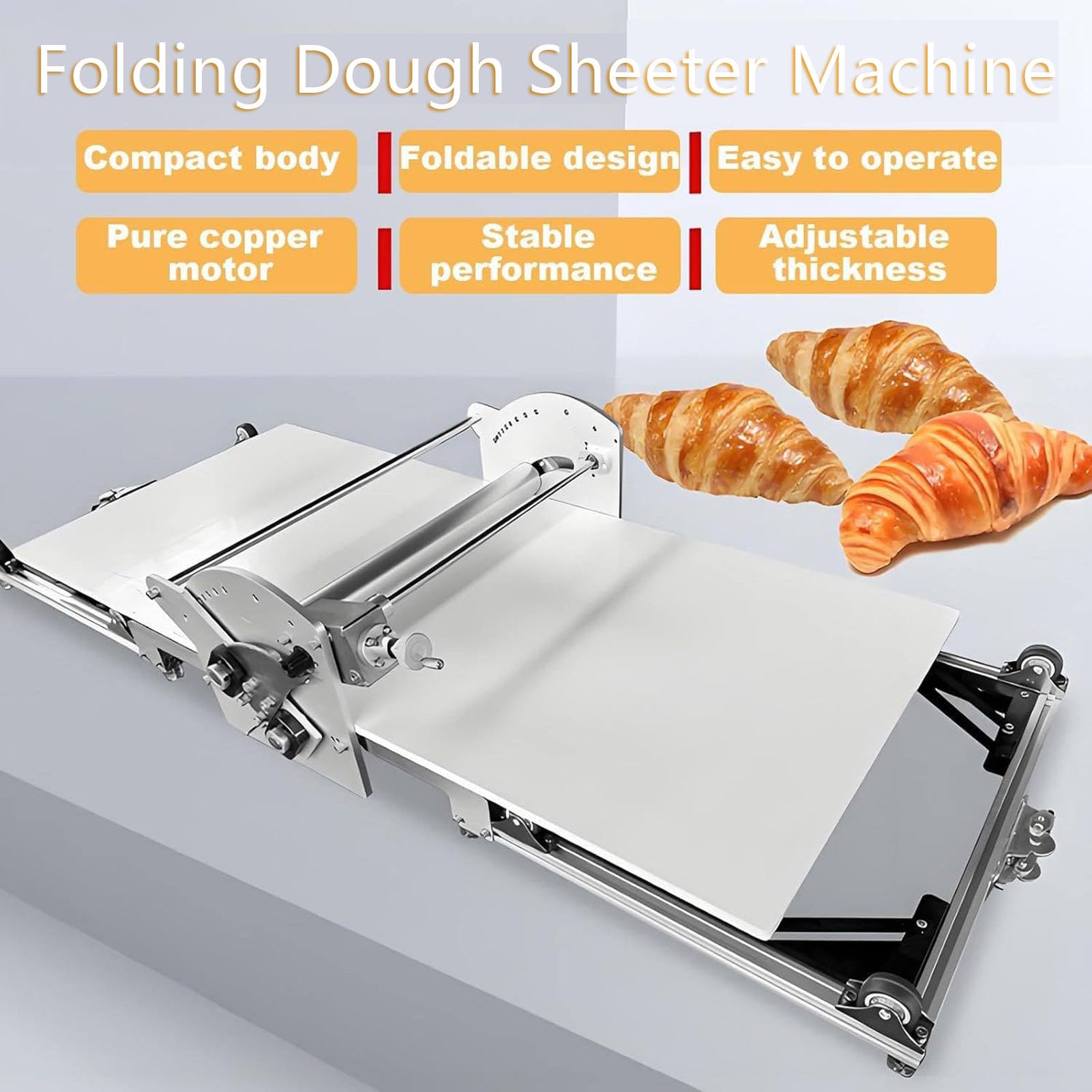 Macchina per Pasta Sfoglia Elettrica, Sfogliatrice Pasticceria Elettrico Pieghevole, Spessore Regolabile 2-30mm, Sfogliatrice per Commerciale e Domestico