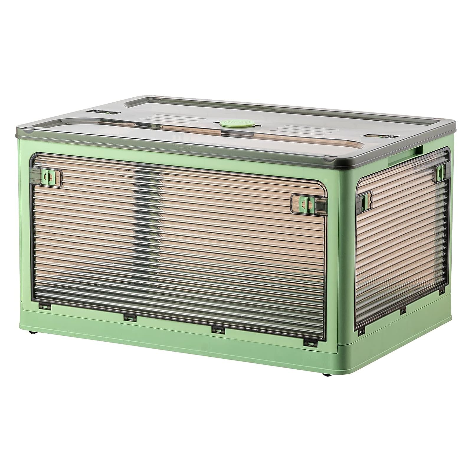 oddpod™ Stack Genie Collapsible X-Large Capacity Storage Box with Detachable Wheels/Multifunctional Transparent Stackable, Portable & Foldable Organizer for Indoor and Outdoor use - Green