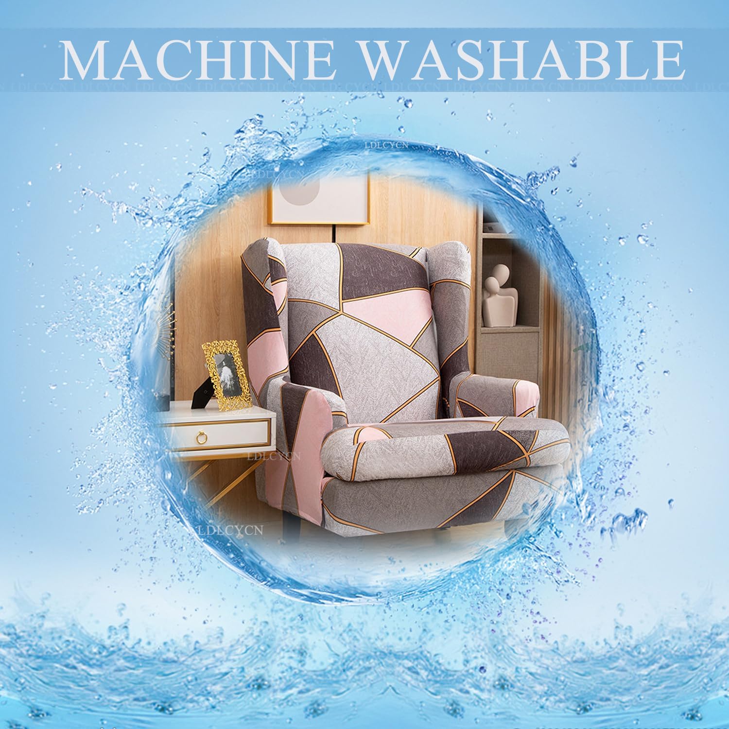 K,wingback Chair Cover, Wingback Chair Cover 2-Piece Wing Chair Cover Slipcover for Armchair Stretch Sofa Cover with Seat Cushion Cover Furniture Protector for Living Room Bedroom Hotel