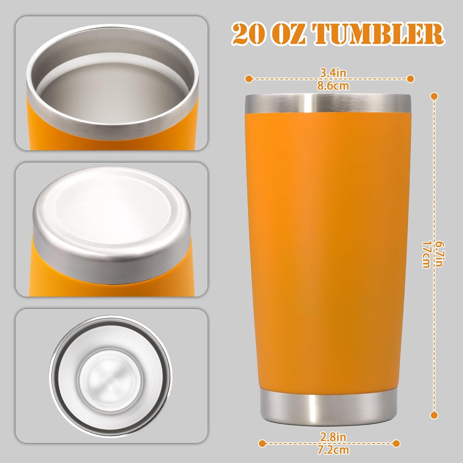 20 oz Tumbler with lid Double Wall Vacuum Insulated Tumblers Stainless Steel Coffee Mug Travel Coffee Tumbler Powder Coated Tumbler Cup Keep Hot&Cold - (Orange 6 Pack) - Image 5