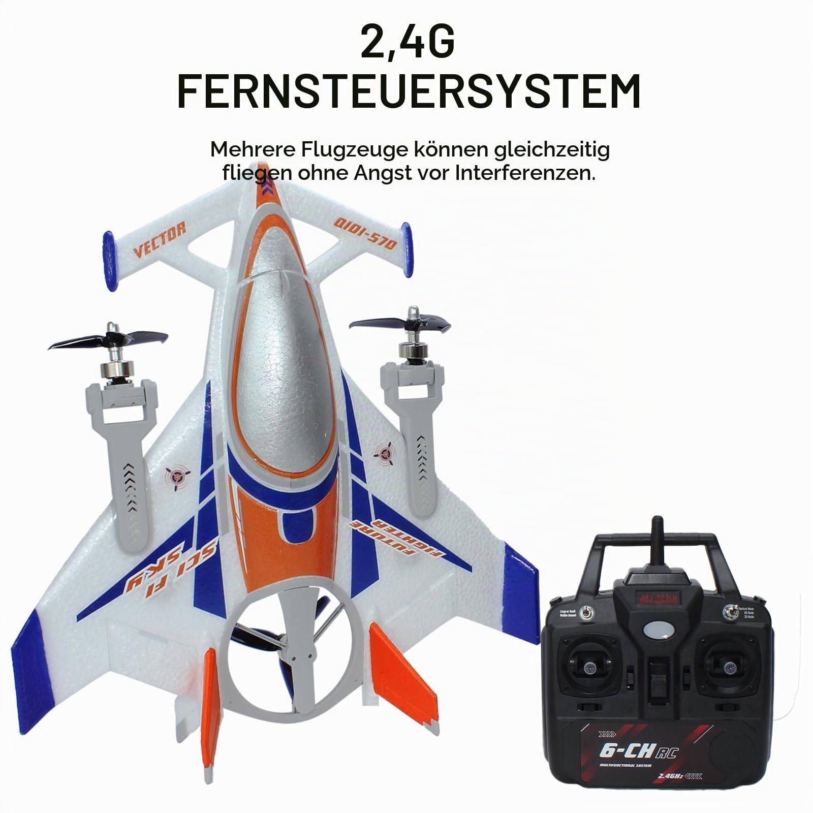 FLYCOLOR QIDI 570 RC Flugzeug 2,4 GHz 6CH RC Segelflugzeug Festflügelflugzeug 3 Flugmodelle Bürstenlose RC Hubschrauber Vertikaler Takeoff RC Glider (Blau)