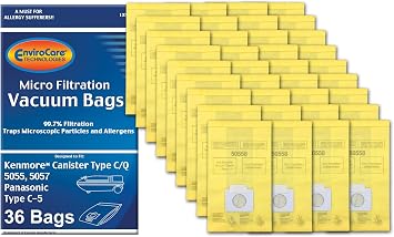 EnviroCare Replacement Micro Filtration Vacuum Cleaner Dust Bags made to fit Kenmore Canister Type C/Q 50555, 50558, 50557 and Panasonic Type C-5 36 pack