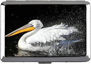 Nette Edelstahl-ID oder Zigaretten-Hülle (King-Size), Pelikan-Vogelschwimmen Schwarzer Hintergrund-Schnabel-Visitenkartenh...