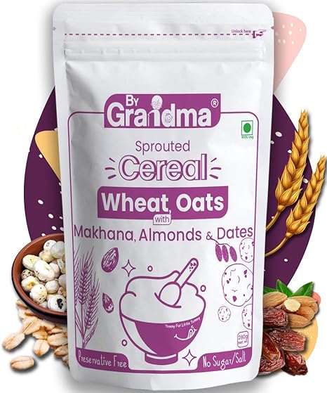 ByGrandma Sprouted Cereal Mix ?Sprouted Wheat, Dates and Almond Wholesome Food For Kids | Preservative Free Instant Porridge Mix for Tiny Tots | 280g