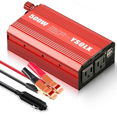 YSOLX 500W Power Inverter 12V to 110V for Vehicles with Dual Fast Charging 24W USB and 2 AC Outlets, Ideal for Road Trips, Camping, and Vehicle Power Needs​
